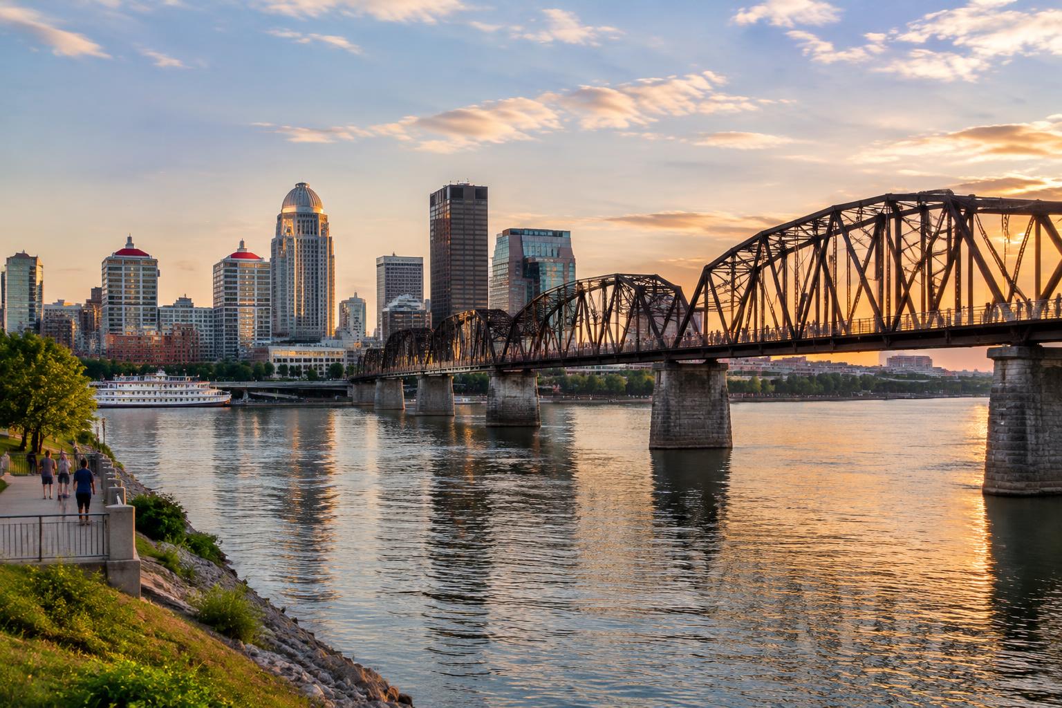 The Big Four Bridge and Louisville skyline along the Ohio River